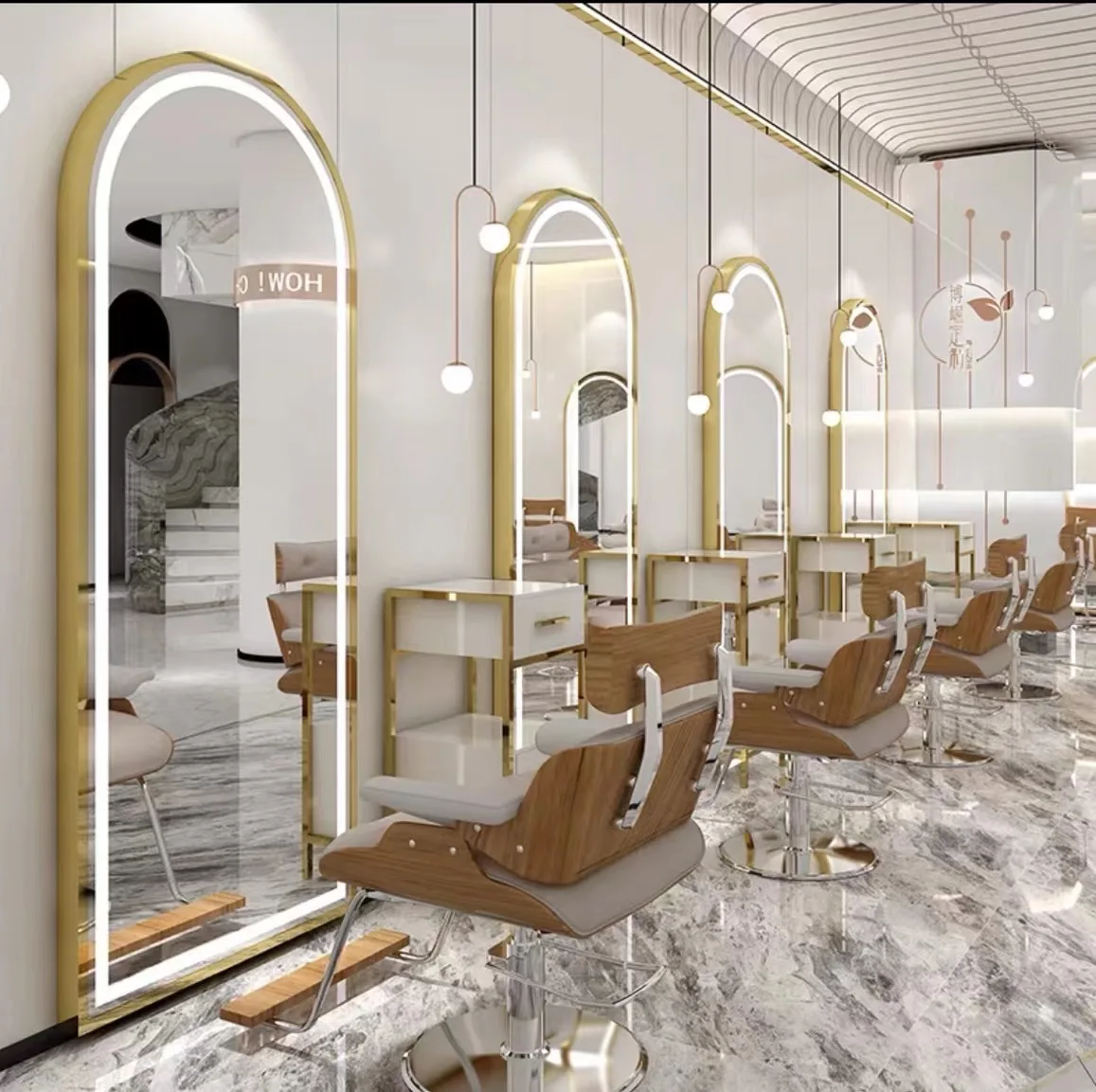 Amazon hot selling other salon furniture hair salon station mirror touch screen light up Mirror for hair salon