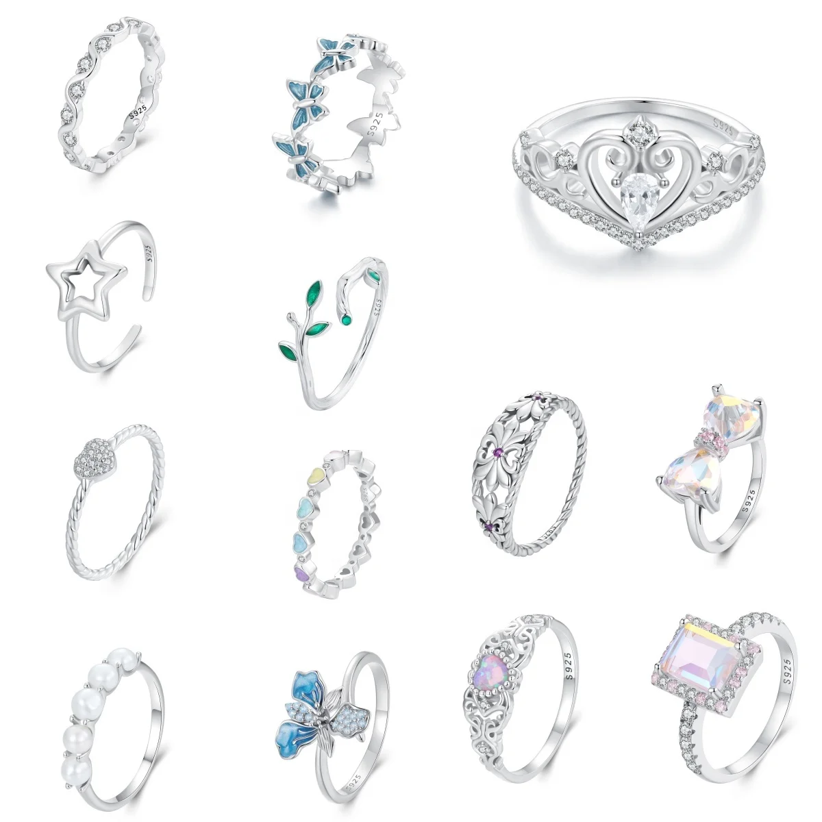 925 Sterling Silver Fashion Jewelry Rings Fine Jewelry Wholesale Making Custom Cuff Ring Butterfly Heart-Shaped For Woman Rings