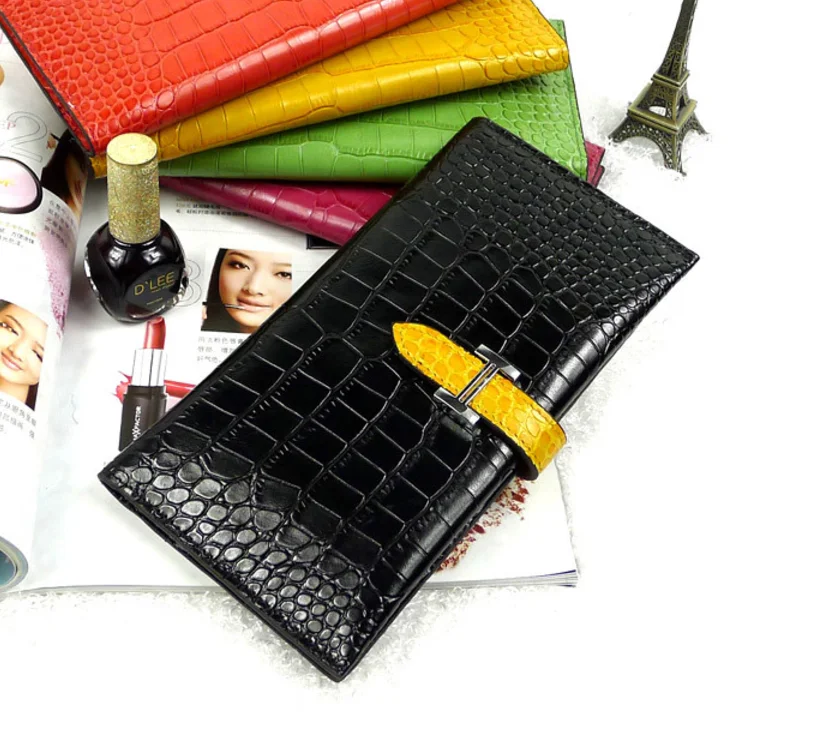 High quality crocodile pattern faux leather long wallet women clutch purse