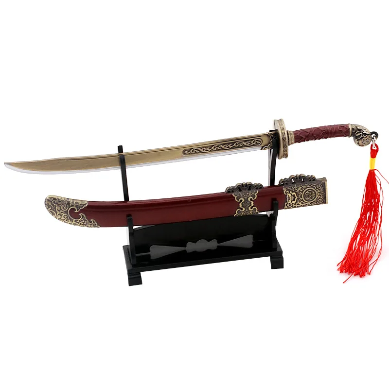 Ancient Sword Red Embroidered Spring Knife Key Ring All Metal With Sheath Weapon Model Pendant Arts And Crafts Boys Sword Toy