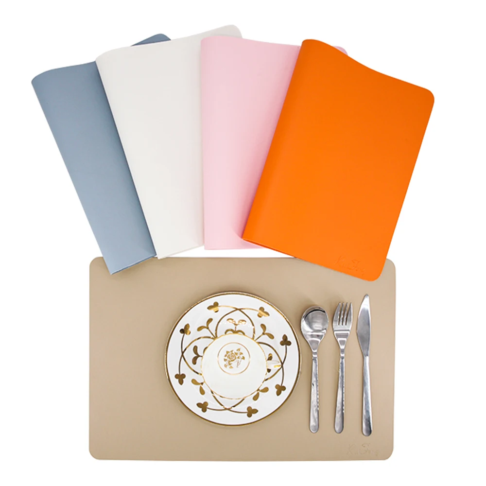 RF323 Rectangle Pana pattern Non-Slip  Pure Color PU Leather Luxury Dining Table Mat Set Placemats