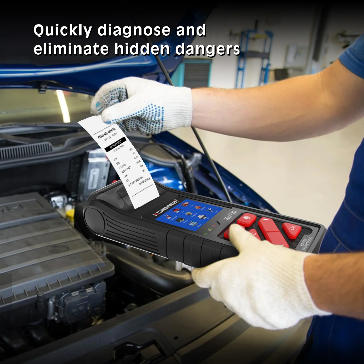 KONNWEI Factory KW720 6V 12V 24V Digital Battery Tester CCA SOH Analyzer with Printer for workshops