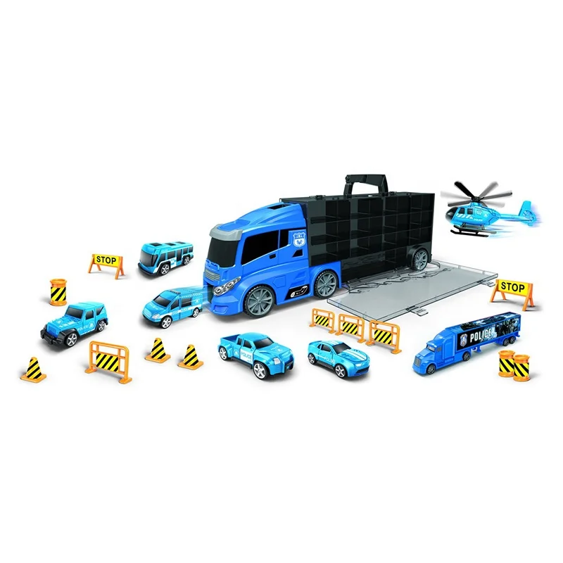 Multi-function container storage car police car dispatched combination set toy