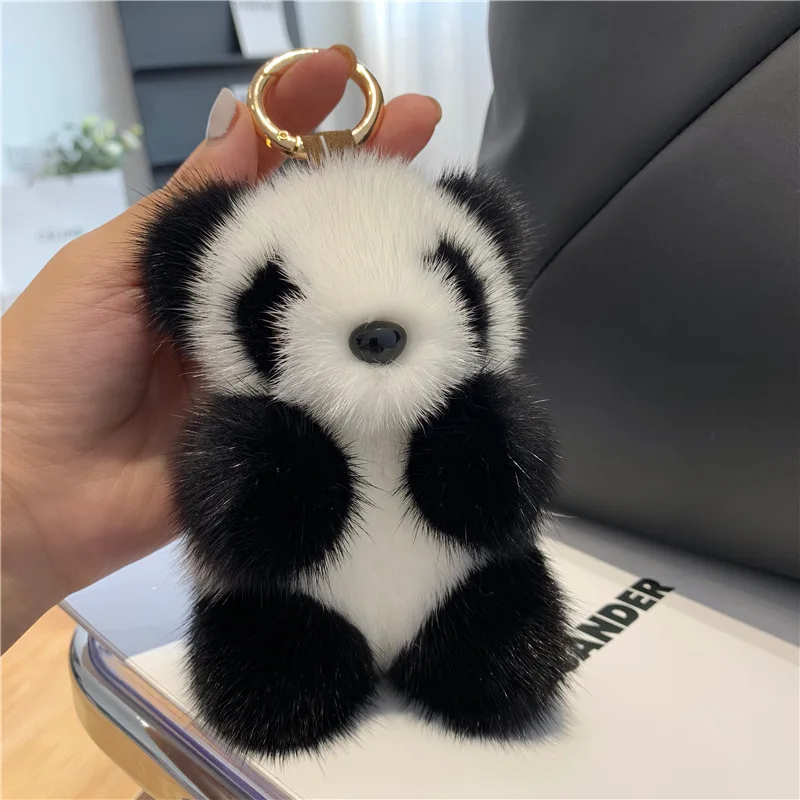 Fashion Lovely Design Cartoon Plush Pendant Animal Toy Faux Mink Fur Panda Bag Doll Key Chain Gift Custom Doll Keychain
