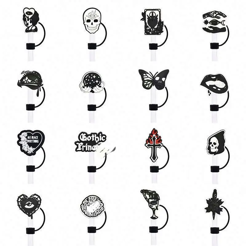 10mm Wholesale Cute Cartoon Straw Silicone Dustproof Cover Drinking Straw Plugs Reusable Straw Tip Cover Toppers shoes charms