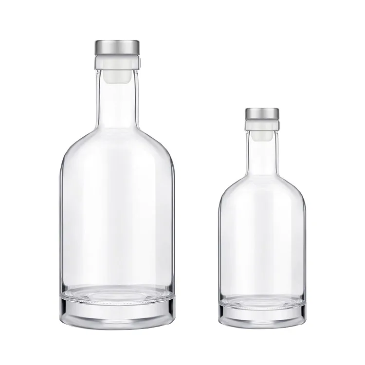 China Factory Wholesale Round Alcohol Bottle 375ml 500ml 750ml 1000ml Vodka Brandy Liquor Glass Bottle with Cork