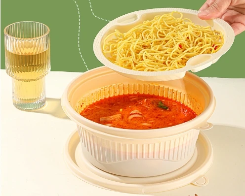 Bambus Eco-Friendly Disposable 20/30/32/40/48oz Salad Bowl with Lid No PFAS Added Bagasse Lunch Box