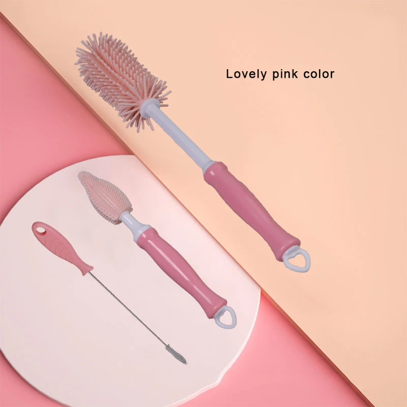 Baby bottle nozzle soft silicone brush feeding bottle cleaning silicone bottle brush with long handle