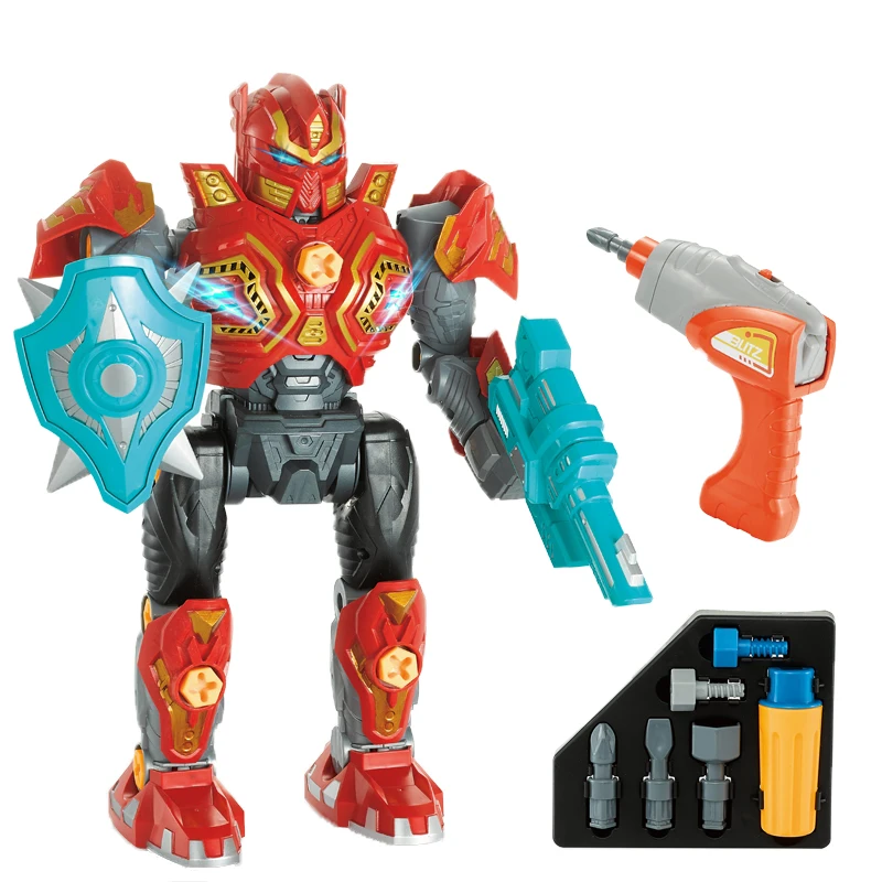 QS 2023 New Product Electric Drill Screw Toy Boy Gifts DIY Manual Assembled Walking Battle Game Robot Toys With Sound Lights