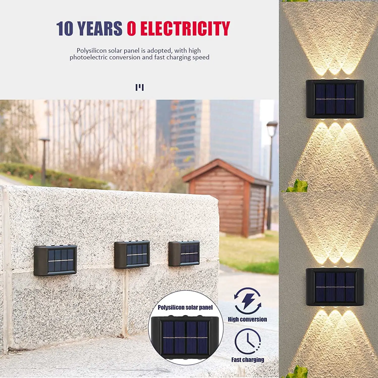 Unique Simple Nordic Style Solar Powered Up and Down Wall Lights Exterior Lights Fixtures for Wall Porch Fence Steps