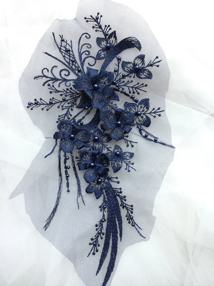 3D Flower Applique Beaded Sequins Flower LACE Patch Embossed Beading lace Appliques Mot For Bridal Wedding Dress