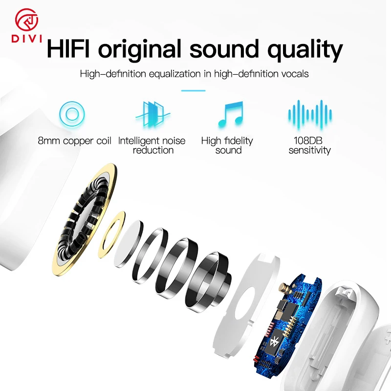 DIVI Mini Wireless Earphone Hidden Invisible Luxury Single Wireless Earphone With Charging Case