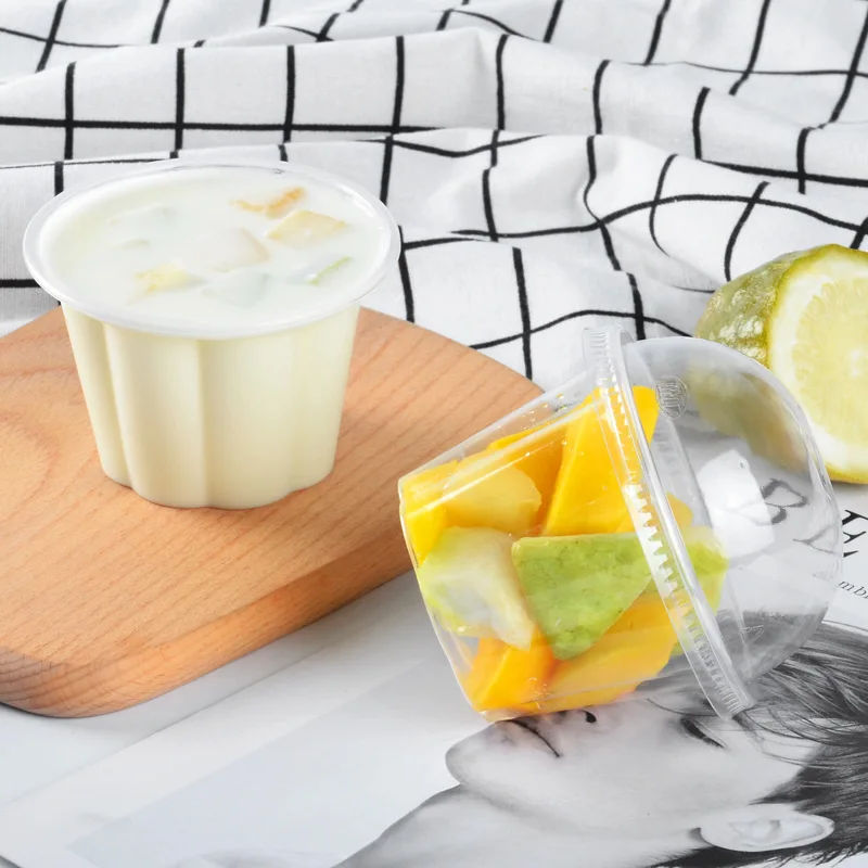 Прозрачная чашка 245 мл в форме цветка на вынос контейнер tiramisu пластиковая одноразовая крутая для десерта с полукруглой крышкой