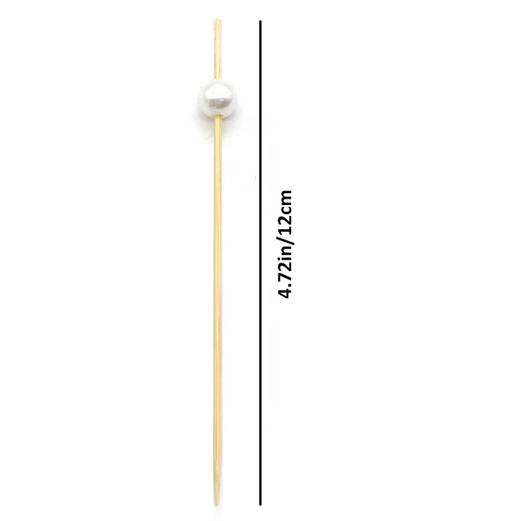 Bamboo Appetizer Skewers Cocktail Picks Handmade Bamboo Cocktail Sticks for Appetizers Fruits Desserts (White Pearls)