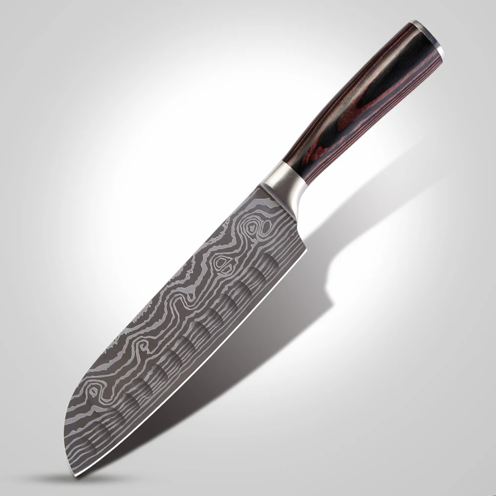 
Timhome High Carbon Stainless Steel knife withPakka Wood Handle Kitchen Santoku Knife 