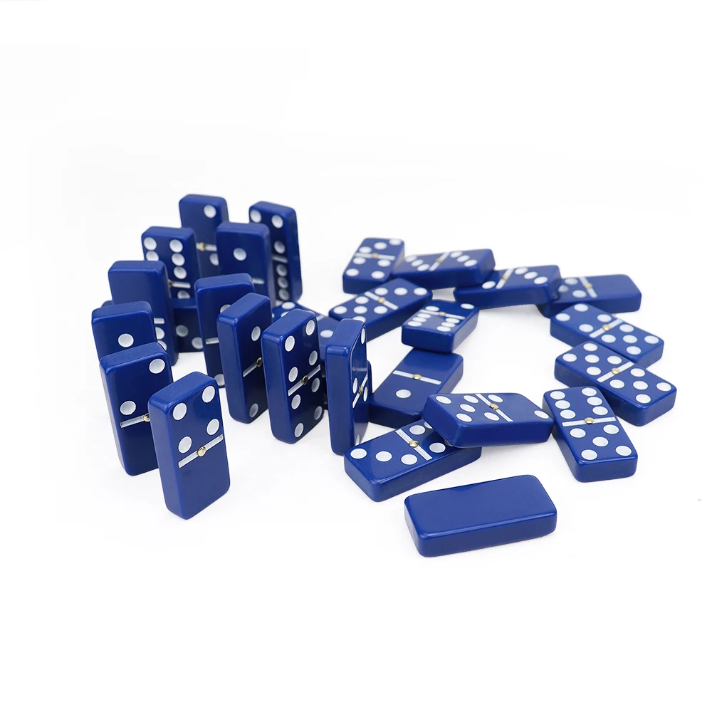 Factory Wholesale blue color double six plastic domino rally tonament size in plastic box for table casino game