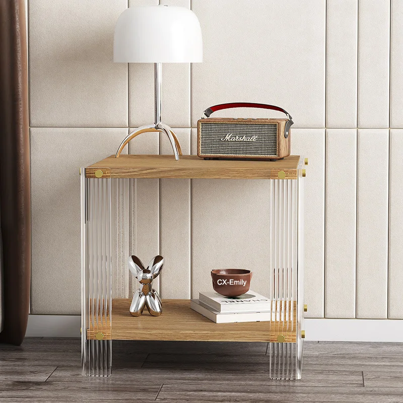 Nordic Living Room Furniture Simple Original Wood Color Coffee Table Modern Luxury Acrylic Wooden Side Table