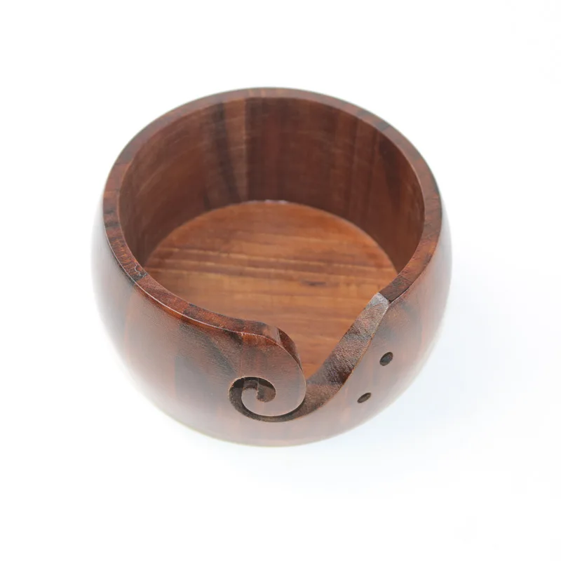 Bamboo Wooden yarn bowl with Removable Lid for hand knitting yarn storage