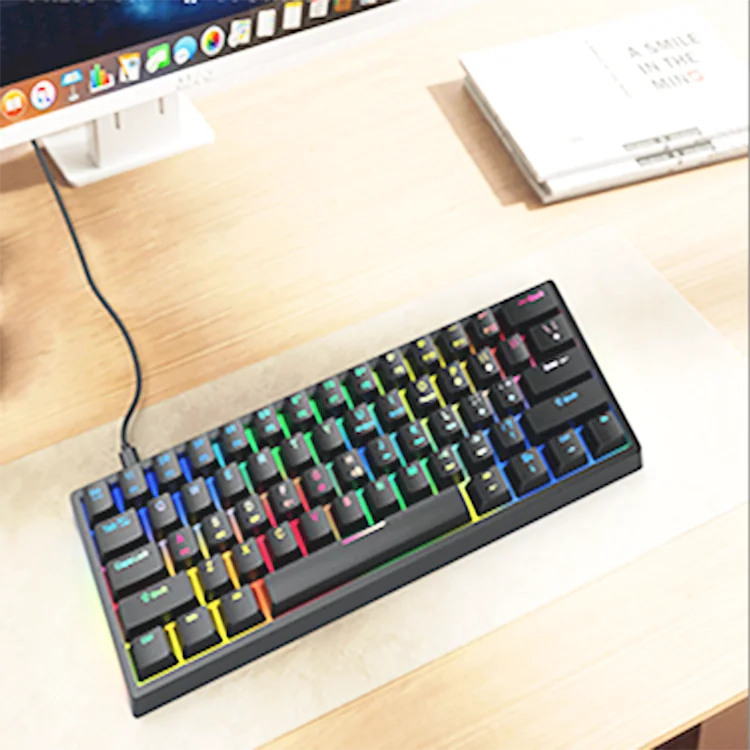 Hot selling rgb translucent mechanical game keyboard teclado 60% Spanish mini customized pc rgb mechanical keyboard