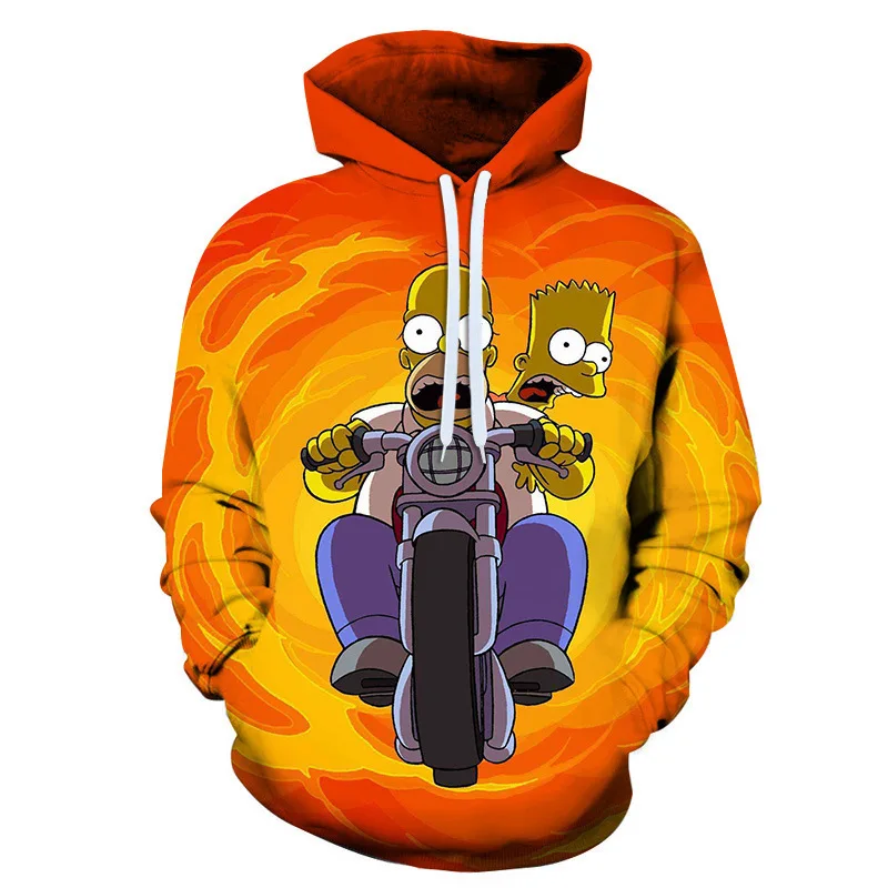 Bulk Sale Custom Cartoon 3D Digital Anime Simpson 100% Polyester Unisex Men Sublimation All Over Print Pullover Hoodies
