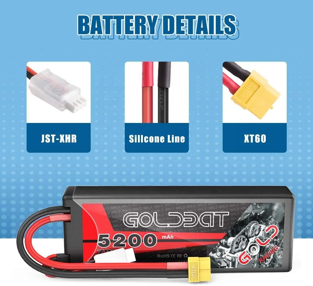 GOLDBAT 5.2Ah 70C 2S 7.4V Rechargeable RC Car Truggy Toys RC Lithium Polymer Battery Pack for Evader BX
