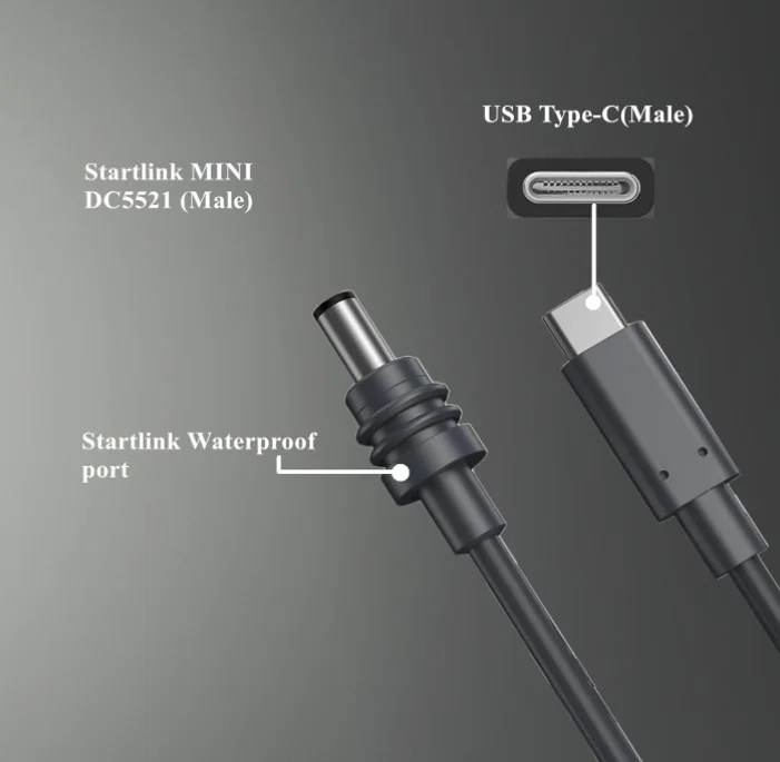 5m USB Type C Input to DC 20V 5A Barrel Jack Cable Work with 100W PD Charger and PD Power Bank for Starlink Mini and Laptop