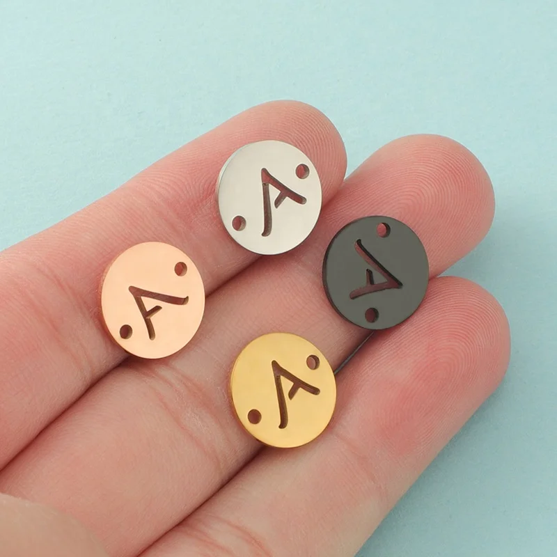 13mm stainless steel round letters charms bracelet connectors for bracelet jewelry making