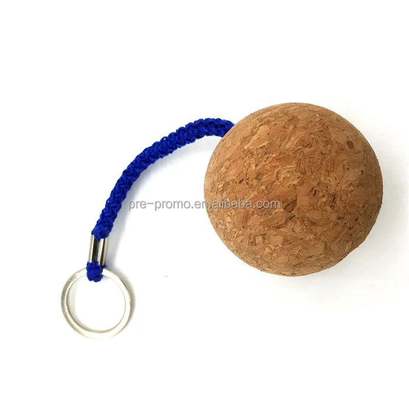 Custom Logo Printed Round Cork Ball Keychain Blank Floating Wooden Keychain