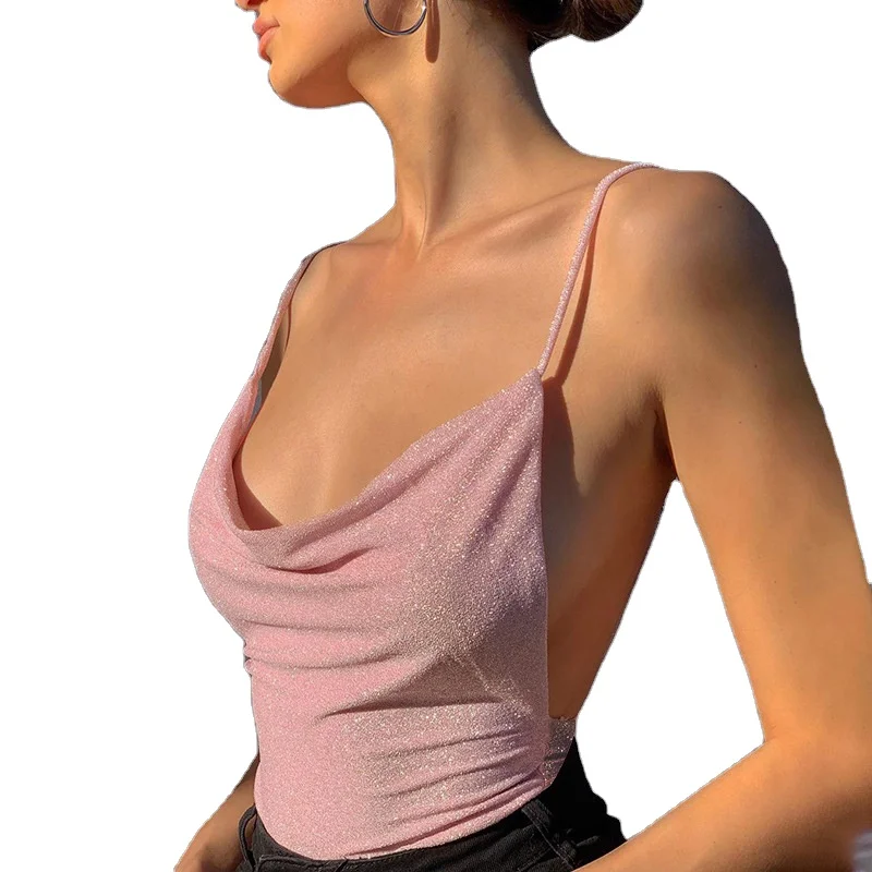 Простой и Лидер продаж, Женский яркий Шелковый сексуальный топ на бретельках с лямкой через шею, женский короткий топ