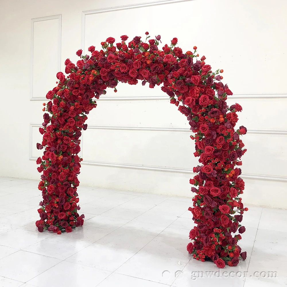 Bespoke Reception Artificial Decorative Green Leaf Red Rose Flower Arrangement Reception  Stage Backdrop Wedding Arch