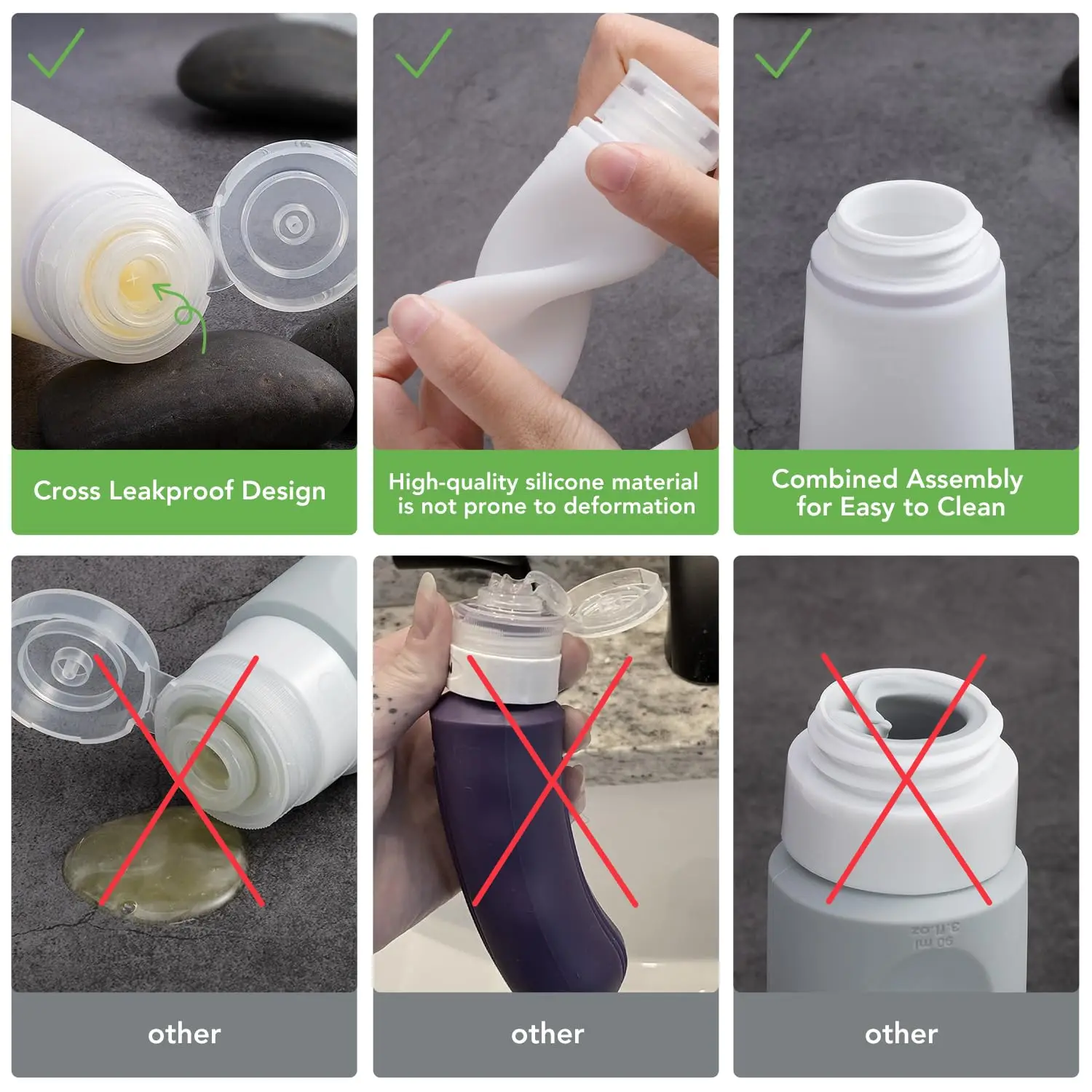 Tsilicone travel toiletry bottles for Toiletries Tsa Approved Portable BPA Free Leak Proof Tubes Refillable Travel Accessories