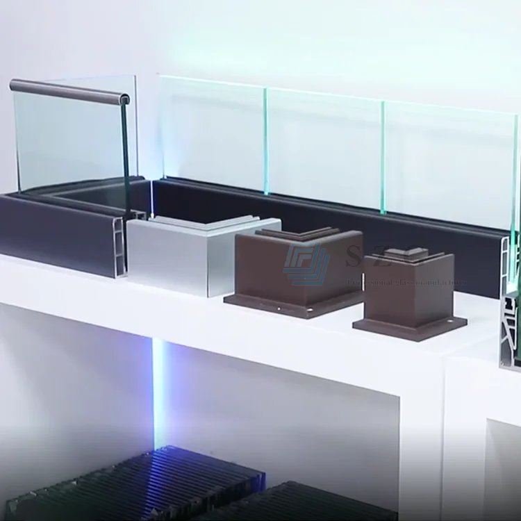 SZG Building Aluminium U Channel Glass Balustrade RGB Led Stair Railing Base Shoe Profiles