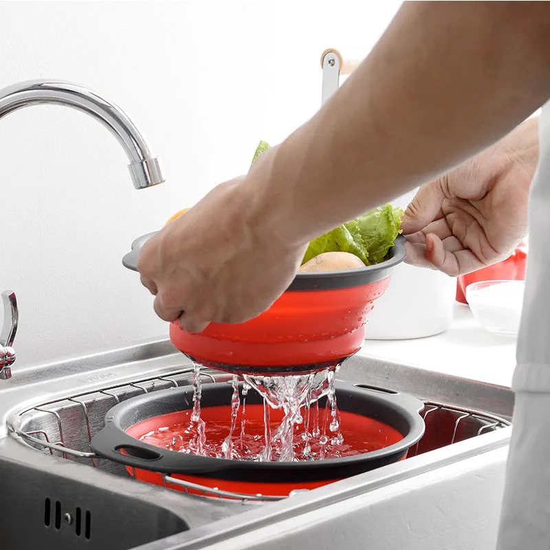 New Arrivals Round Drainage Basket Folding 2-piece Plastic Cesta de drenaje Telescopic Customized Folding Drainage Basket