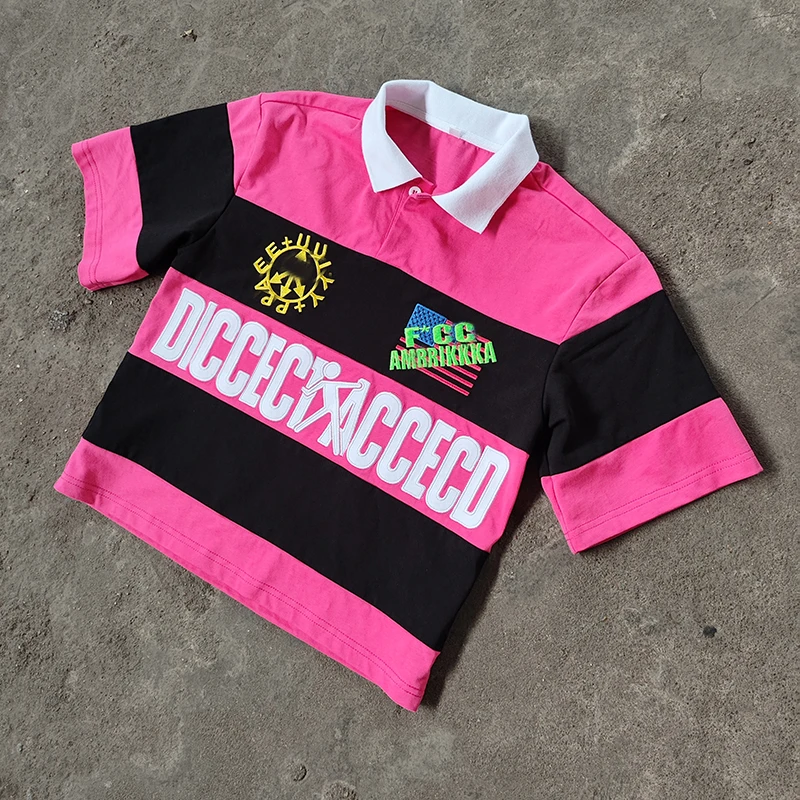 YSJY Streetwear Custom Logo Boxy Fit Tee Cotton Embroidery Printed Knitted Polo Cropped T Shirts For Men