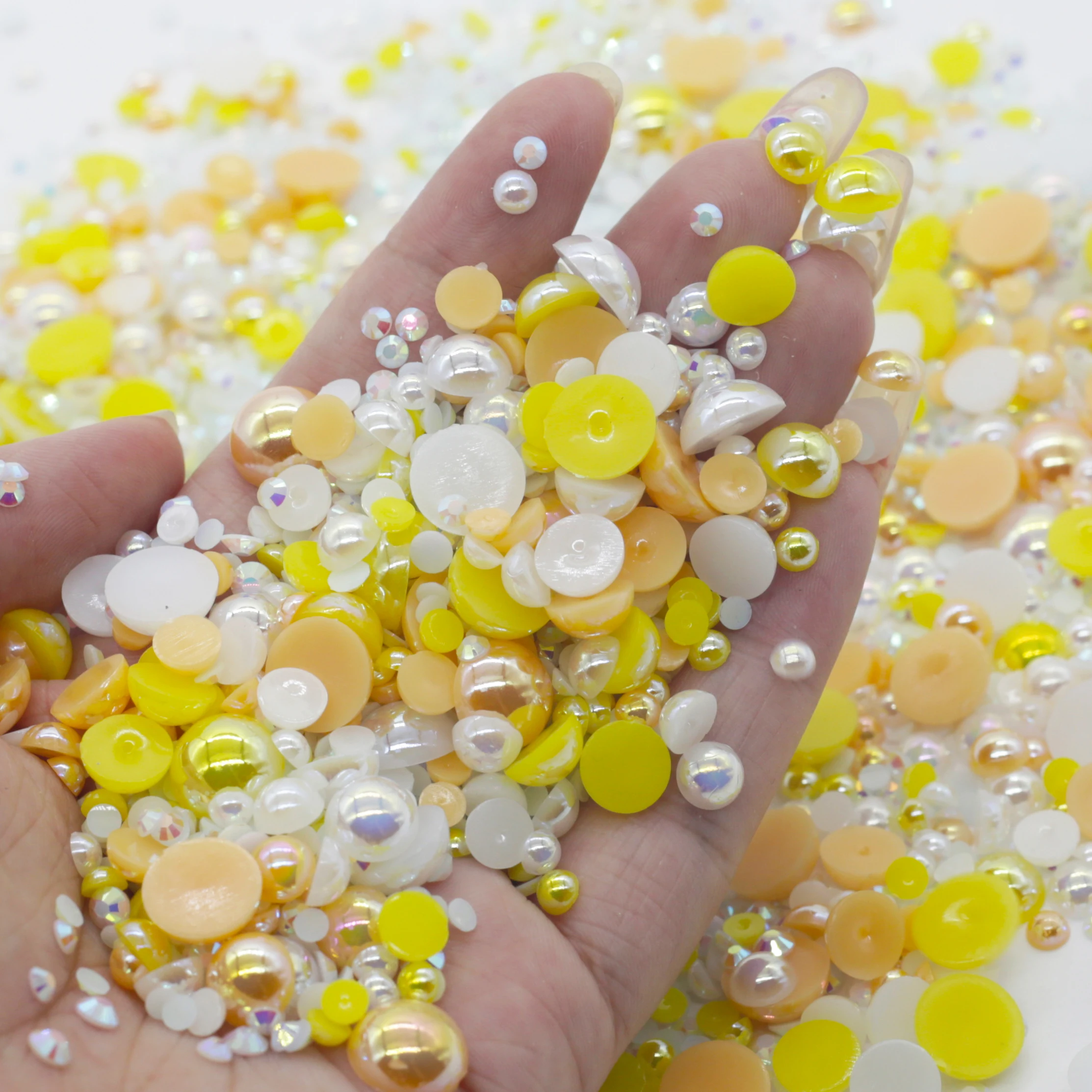 XULIN BULK Mixes Rhinestones and Pearls Mixed Sizes Flatback Faux Half Round Pearls Resin Flatback Rhinestones