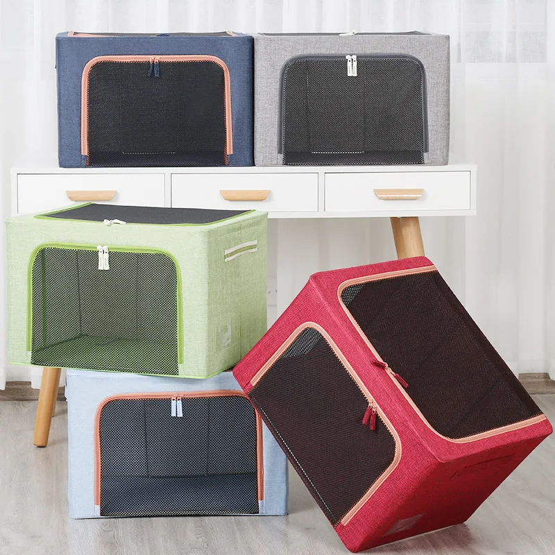 Oxford Cloth Mesh Storage Box With Steel Frame Clothes Folding Storage Bag Drawer Storage Organizer Clothing Toy Sorting Box