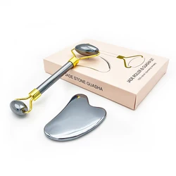 Factory wholesale cosmetics facial roller natural terahertz gua sha face jade roller massage