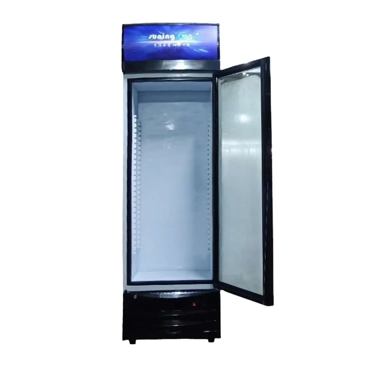 358L single glass door upright vertical showcase cabinet fridge with self close