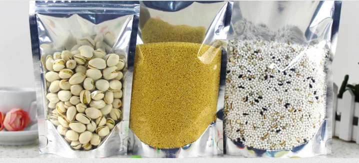 Wholesale Stand Up Pouch Aluminium Foil Package Bags With Zipper And Tear Notch Silver Ziplock Pouch For Food
