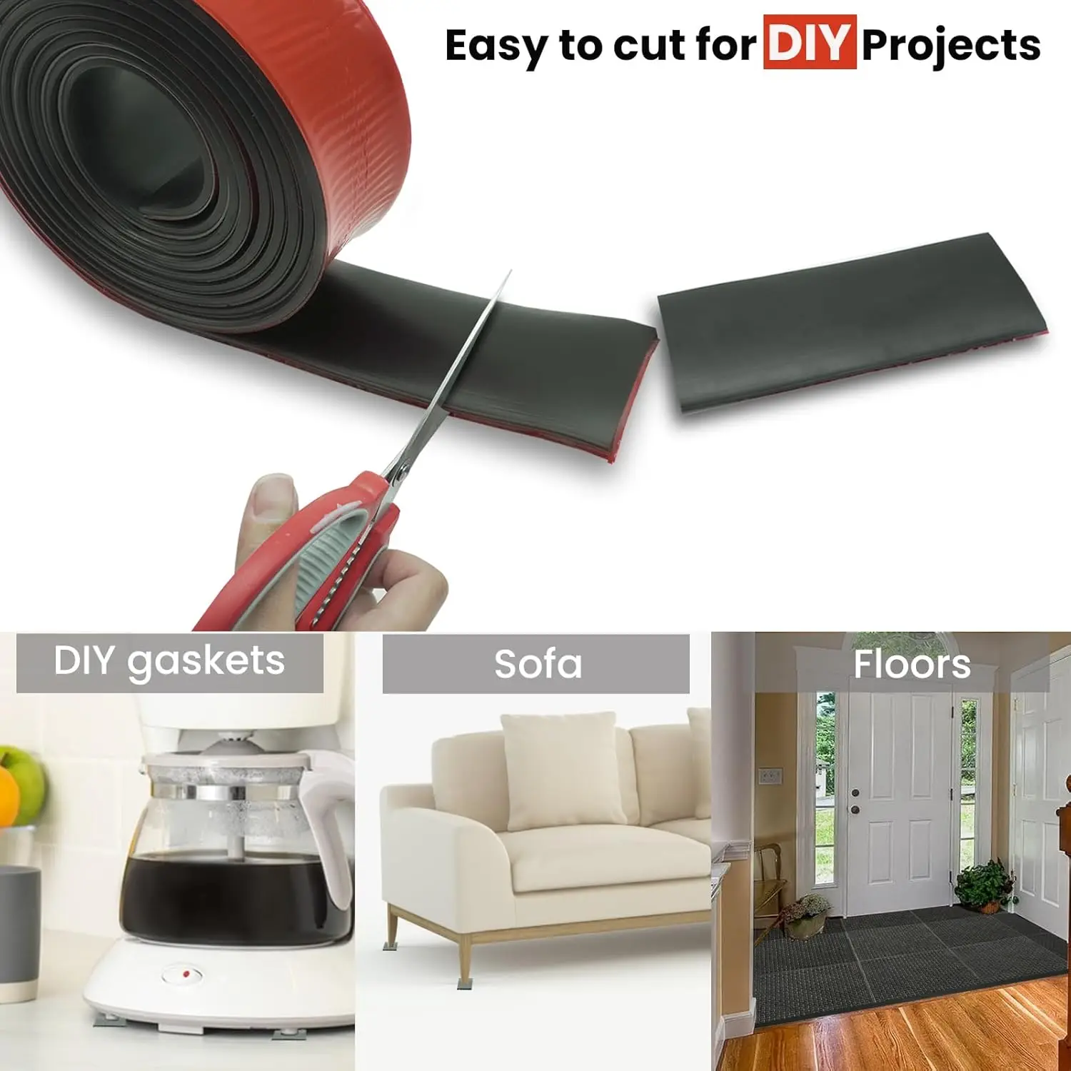 Adhesive rubber sheet 1mm Solid Rubber Strips Self Stick Black Neoprene Rolls Perfect for DIY Insulation Cushion Gasket, Sealing