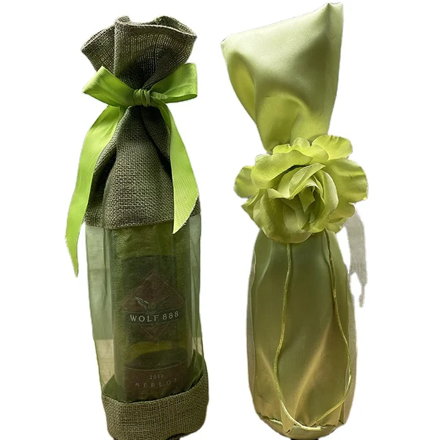 Clear Window Organza Covers Hemp Drawstring Natural Jute Wine Bottle Water Sack Burlap Christmas Party Hessian Bag jut bag
