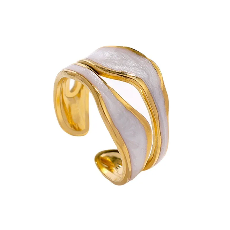 Fashion White Enamel Creative Irregular Jewelry Ring 316L Stainless Steel Open Ring For Women