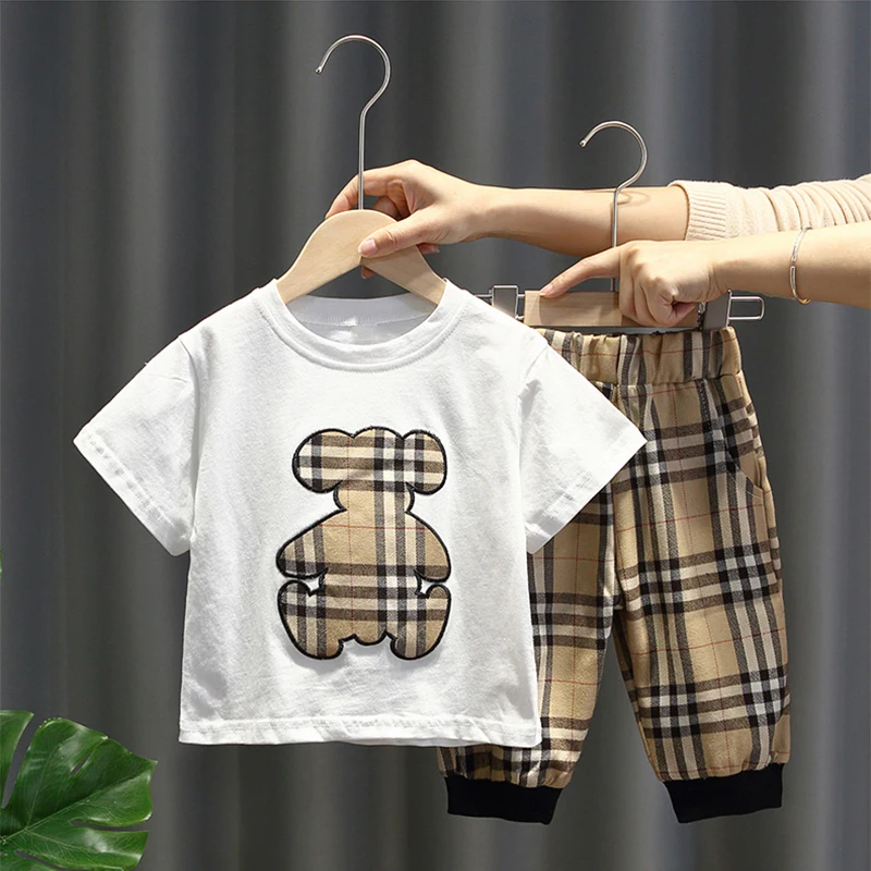 
New Summer Latest Designs embroiderd t shirt+jogger pants kids little newborn baby boys clothes 2pcs clothing set 