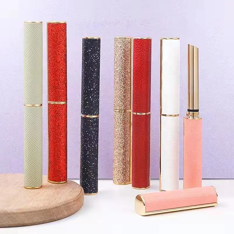 Hot Luxury shiny golden leather white red green pink lipstick case bling color empty lip balm packaging pressed lipstick tube