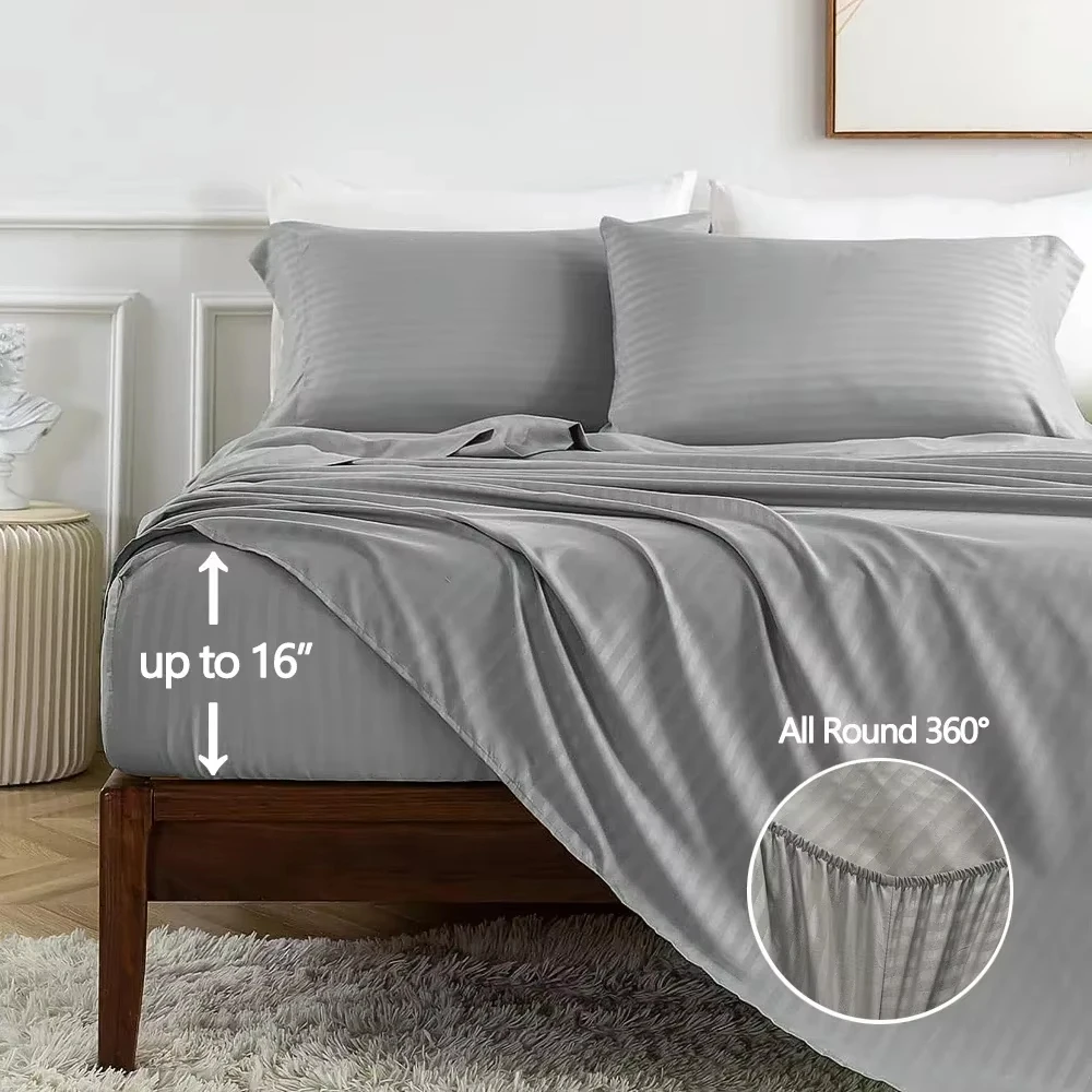 3_4pcs Stripe Sleeping Bedspread Solid Stripe Bedding Set for Twin_Full_Queen_King Size Bedding Set for Bedroom or Guest Room