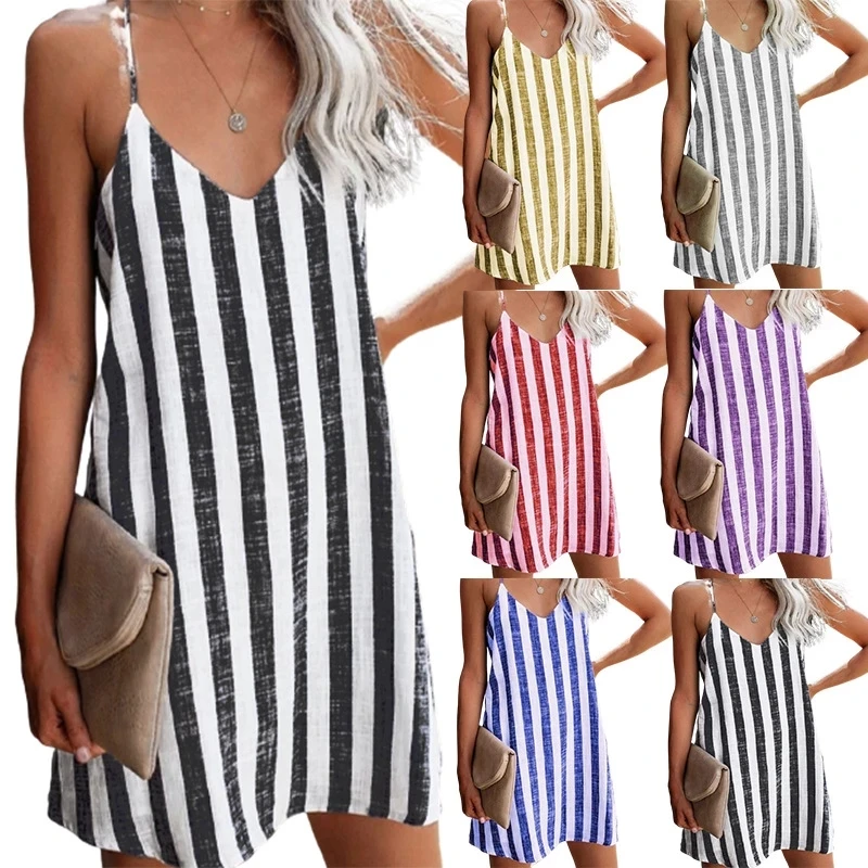 Wholesale Classic Black And White Striped Knitwear Short Sleeve Women Dress