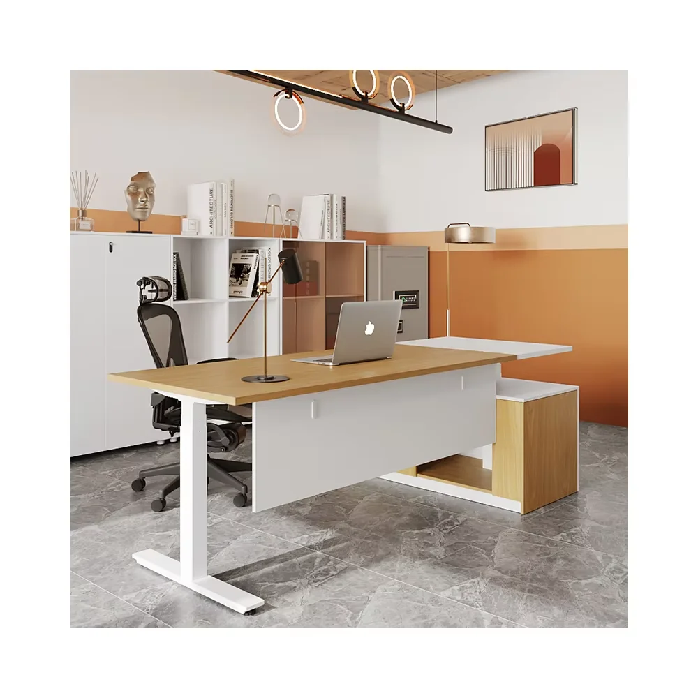 Boss ergonomic Height Adjustable Computer Stand Desk Cabinet with side Workstation Wooden Style tables