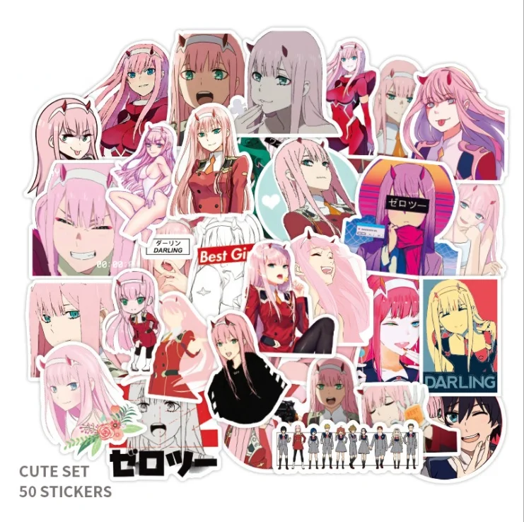 50PCS FranXX Sticker Anime Graffiti Sticker Pack PVC Waterproof Stickers For Skateboard Bottle Laptop Hot Sale Cartoon Decals