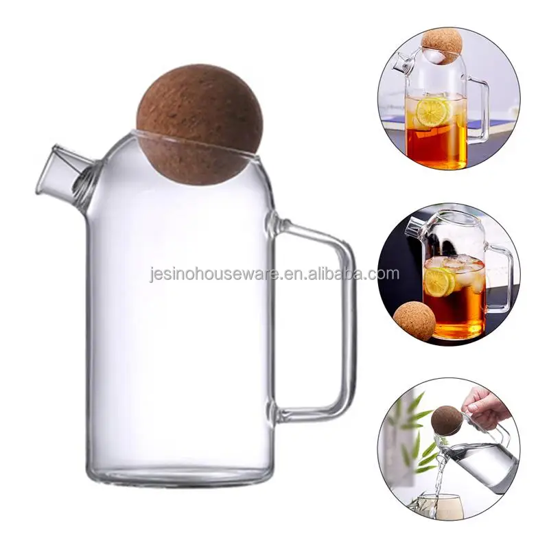 Newly 450ml /750ml /1100ml Borosilicate Glass with Cork Ball Lid Carafe Pitcher Teapot for Kitchen Hotel Juice Coffee Water