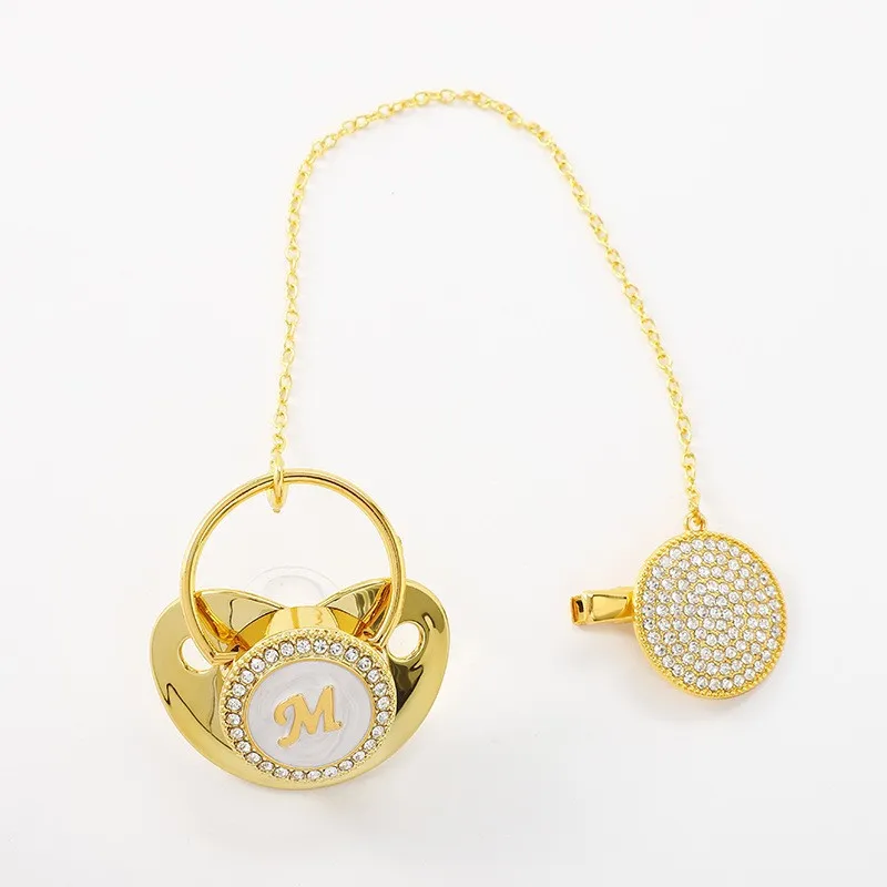 Gold Pacifiers Luxury Babi Pacifier Silicone Adult Pacifier Bling Infant Nipple BPA Free Baby 26 Letter Initials Chupetero